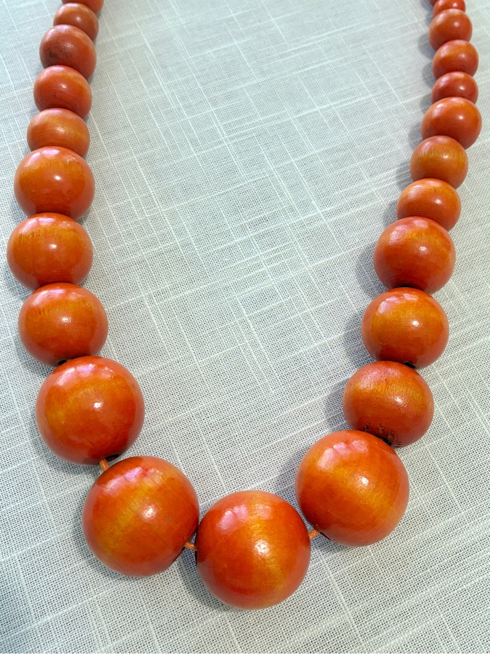 Vintage Tribal Artisan Orange Wood Bead Necklace